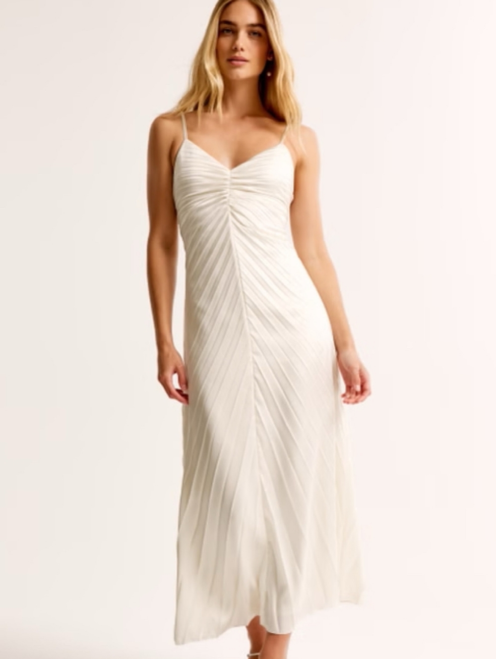 Abercrombie & Fitch Giselle sunburst pearl ivory sleeveless pleated maxi dress